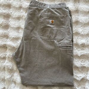 Carhartt Pants 44x32 Mens Loose Fit Canvas Carpenter Outdoor Workwear Gray Tan